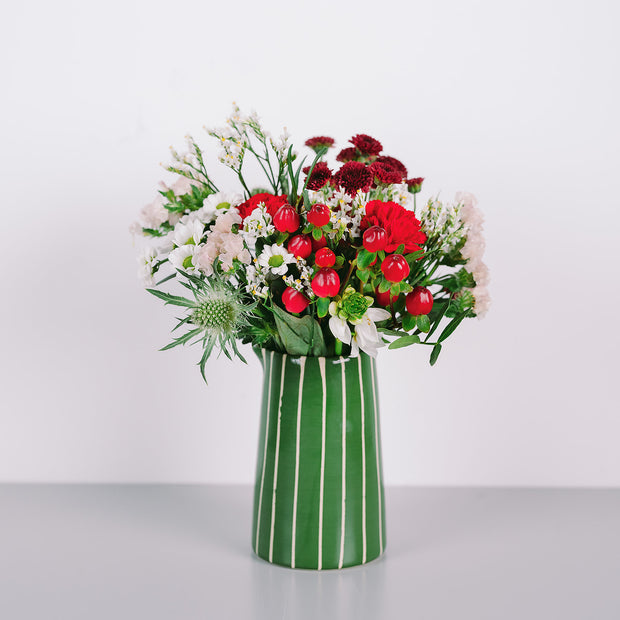 Christmas Posy and Striped Ceramic Vase